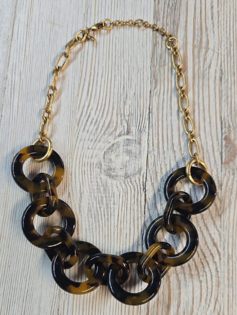 J. CREW Gold Chain Link Necklace with Tortoiseshell Rings